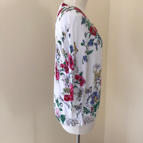TALBOTS Size LP white combo hibiscus print cardigan - Picture 3 of 8
